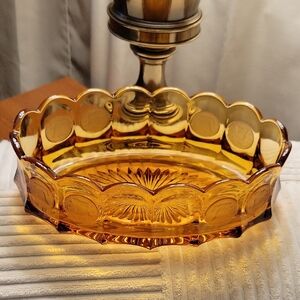 Fostoria Honey Amber Coin Glass Oval Serving Bowl w/Scalloped Edge